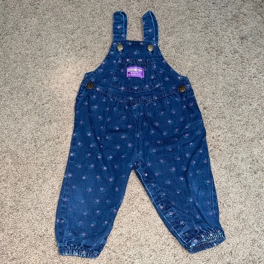 OshKosh B’Gosh Vintage VTG Union USA Vestbak Overalls Bubble Romper Floral‎ 12M